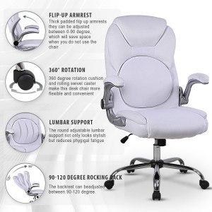 Cadeiras de oficina executivas con soporte lumbar redondo branco