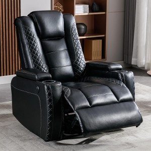 Кожаное кресло для домашнего кинотеатра со скрытыми подлокотниками, черный
