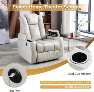 Recliner ໂຮງລະຄອນ Leather Home with Hidden Arm Storage rice