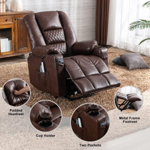 Cadeira reclinável Power Lift confortável sofá-cama marrom