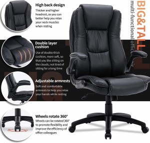 Scaun ergonomic de birou pentru acasă cu brațe rabatabile negru