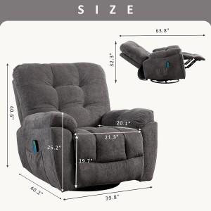 Massage Oversize Recliner Chair Swivel Rocker ash