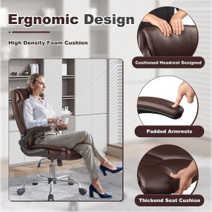 Cadeira de escritório executiva grande e alta, assentos giratórios com revestimento de couro, palma