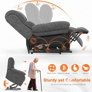 เก้าอี้ยกขนาดใหญ่ปรับเอนได้สำหรับผู้สูงอายุพร้อมระบบนวดและเถ้าร้อน