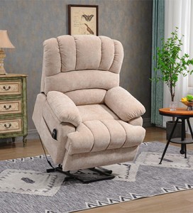 Cadeira reclinable con elevación eléctrica grande con recheo de asistencia de pé ancho-beige