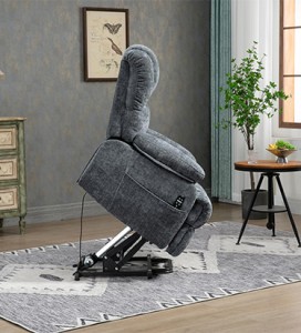 Большое кресло с откидной спинкой с электроподъемником, мягкое, широкое, с поддержкой стоя, серое