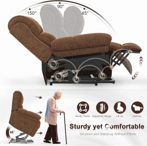 เก้าอี้ยกขนาดใหญ่ปรับเอนได้สำหรับผู้สูงอายุพร้อมระบบนวดและฝ่ามือร้อน