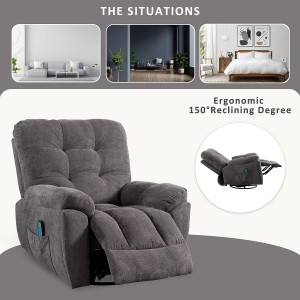 Cadeira reclinável grande de massagem giratória cinza oscilante