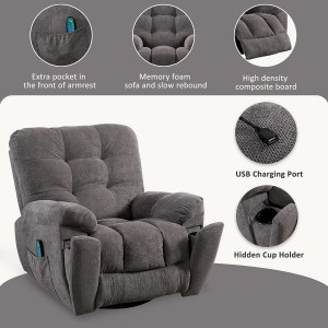 Massage Oversize Recliner Chair Swivel Rocker ash