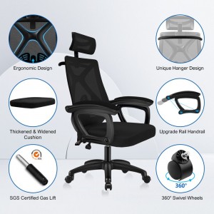 Cadeira de trabalho ergonômica de malha com apoio de cabeça