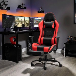Gaming Chair With PU Leather Reversible Footrest And Headrest