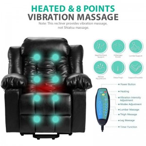 Didelė elektrinio keltuvo atlošimo kėdė pagyvenusiems žmonėms su masažu ir šildymu