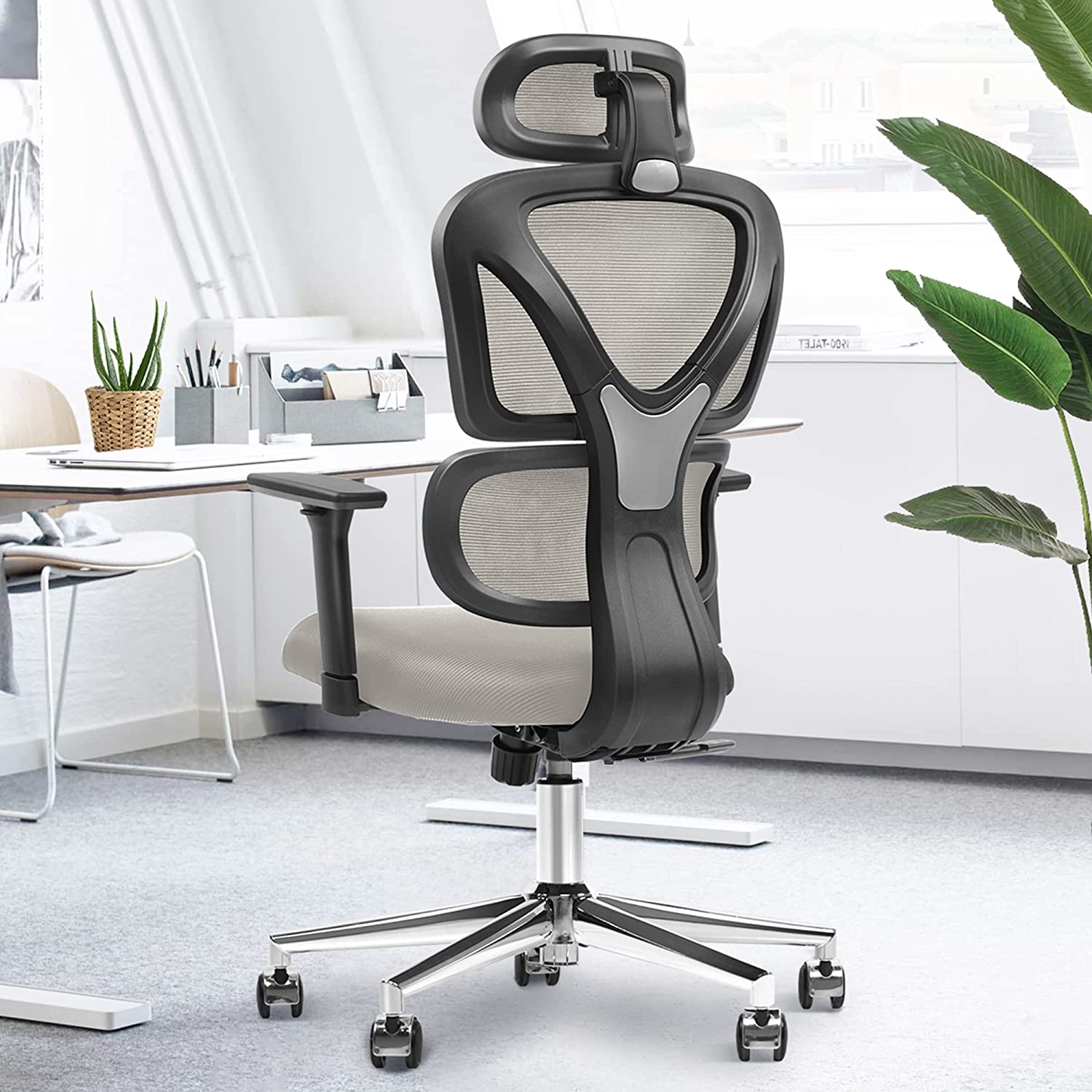 Вращающийся стул для домашнего офиса, настольный стул с высокой спинкой и 3D-подлокотником и поясничной опорой
