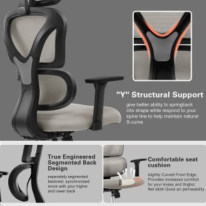 Draaistoel voor thuiskantoor, bureaustoel met hoge rugleuning, 3D-armleuning en lendensteun