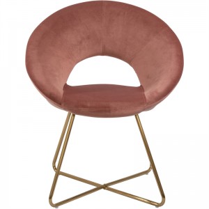 Moderna akcentna stolica Pink Velvet sa zlatnim metalnim okvirima