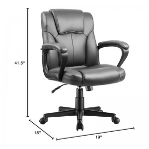كرسي مكتب تنفيذي متوسط ​​الظهر دوار لمهام الكمبيوتر، مقاعد مكتبية مريحة ومبطنة بالجلد