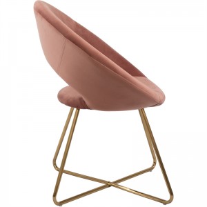 Chaise d'appoint moderne en velours rose avec pieds en métal doré