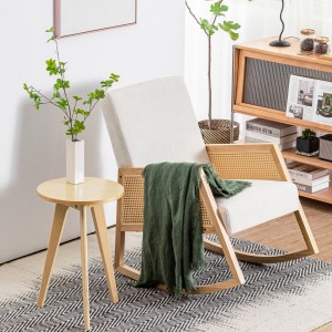 High Back Modern Fabric Rocking Chair with Rattan Arms