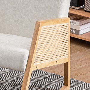 Moderna stolica za ljuljanje od tkanine s visokim naslonom i rukohvatima od ratana