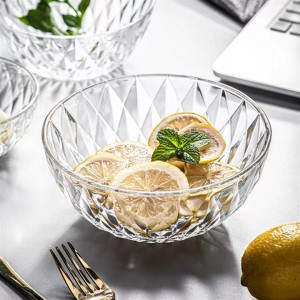 Tin-aw nga Gamay nga Diamond Food Container Glass Round Serving Salad Bowl
