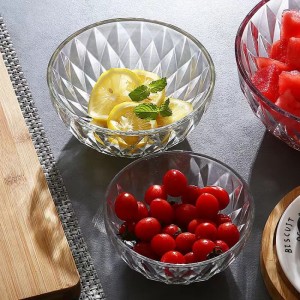 Clear Small Diamond Food Container Glass Round Serving Salad Bowl