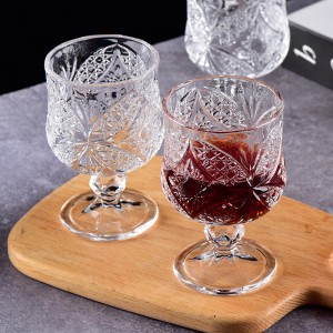 Craftsman style relief carved small wine glass