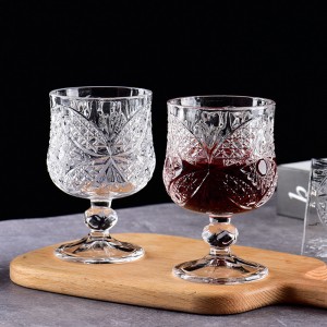 Craftsman style relief carved small wine glass