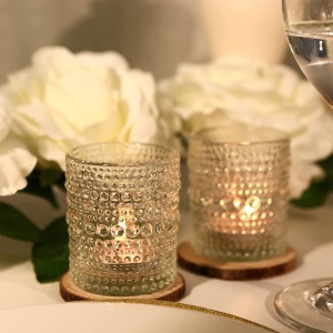 Passen Sie Kerzenhalter für Teelichter aus klarem Glas mit leeren Zylindern und runden Gläsern individuell an
