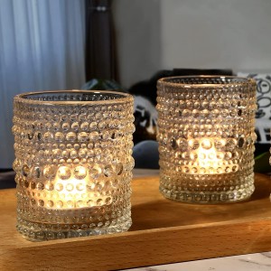 Personalize porta-velas de frascos de vidro redondos de cilindro vazio de vidro transparente Tealight