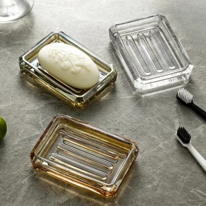 Piatto in vetro trasparente con decorazione per vanità domestica, scatola in vetro per sapone personalizzato