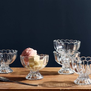 Слатки чисти стаклени десертни чинии Стаклен сад за сладолед за сладолед и овошје