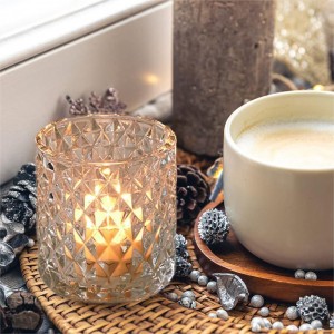 Cylinder, przezroczysty, szklany świecznik na tealighty z wytłaczanym szkłem hobnail
