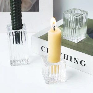 Decorative clear pillar candlestick holders lucite Clear Glass Tealight Cuboid candle holders