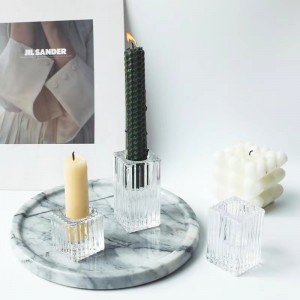 Decorative clear pillar candlestick holders lucite Clear Glass Tealight Cuboid candle holders
