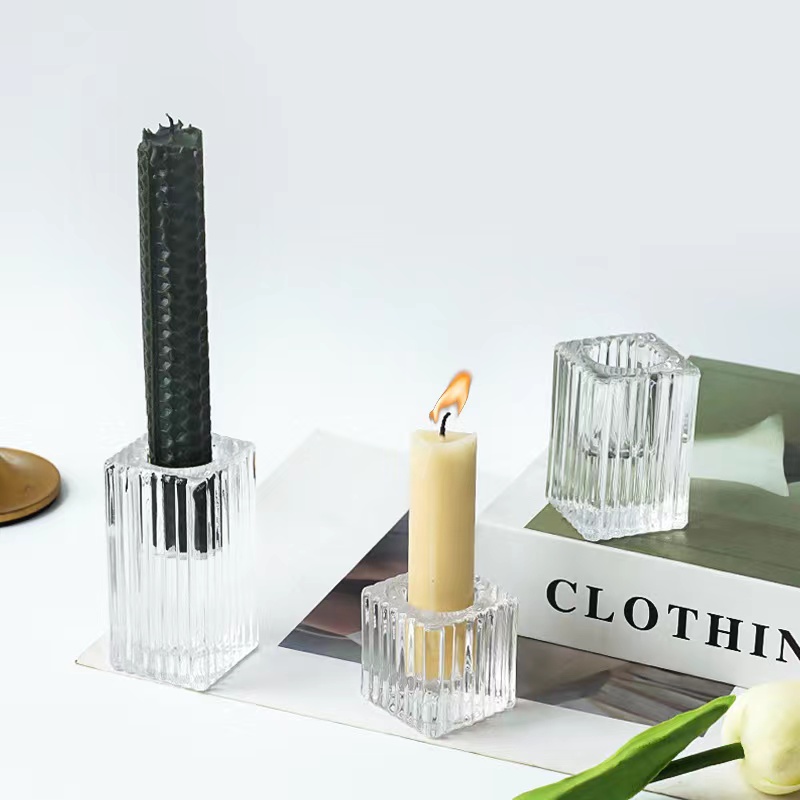 Decorative clear pillar candlestick holders lucite Clear Glass Tealight Cuboid candle holders07