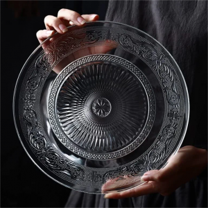 Embossed Glass Dinary Plate Round Clear Restaurant Ijere Plate