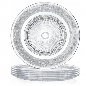 Embossed Glass Dinner Plate Round Clear Restaurant Serving Plate