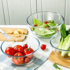 Glass Bowl Glass Salad Bowl pou kwit kwit manje Prepping sèvi kwit manje