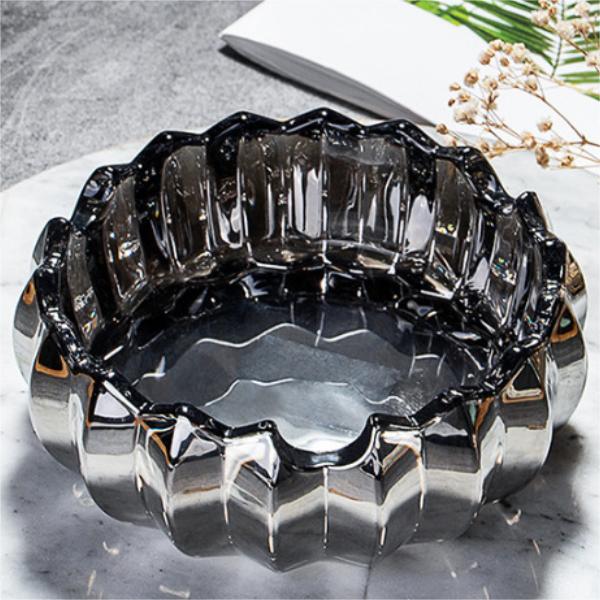 High Quality Antique Clear Flower Round Crystal smokeless glass ashtray02