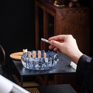 High Quality Antique Clear Flower Round Crystal smokeless glass ashtray