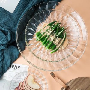 Hochwertiger europäischer Teller aus transparentem Glas, runder Speiseteller aus Glas
