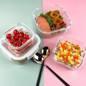 Hoge kwaliteit heldere vierkante glazen kom voedselopslagcontainers voor voedsel