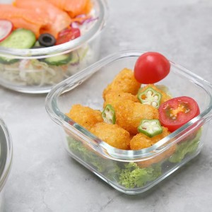 Bekas penyimpanan makanan mangkuk kaca persegi jernih berkualiti tinggi untuk makanan