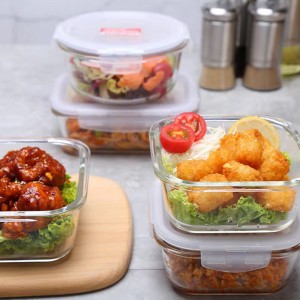 Contenitori per alimenti in ciotola di vetro trasparente quadrata di alta qualità per alimenti