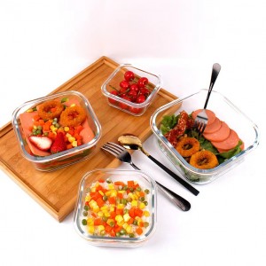 Hochwertige, klare, quadratische Glasschüssel zur Aufbewahrung von Lebensmitteln