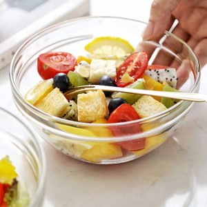 उच्च दर्जाचे फळ सॅलड स्वच्छ मायक्रोवेव्ह अन्नासाठी सोडा-चुना काचेच्या वाट्या