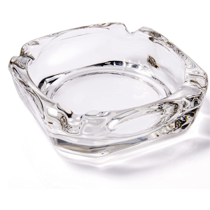 Hot Sell Crystal Embossed Durable Shatter Resistant Clear Square Glass Ashtray