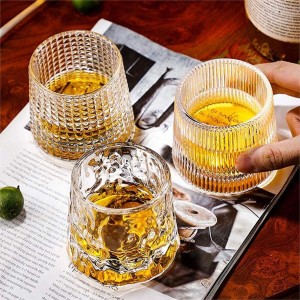 Hot Sell Spinning Whisky Glass Whisky Tumbler għal Bar Glass Party Custom Crystal Whisky Glass