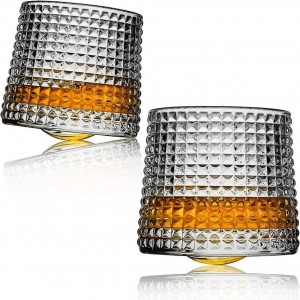 Hot Sell Spinning Whiskey Glass Whisky Tumbler for Bar Glass Party Custom Crystal Whiskey Glass