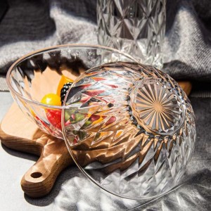 Japansk stil cirkulär isbergsglasskål Transparent Sallad Fruktsoppskål